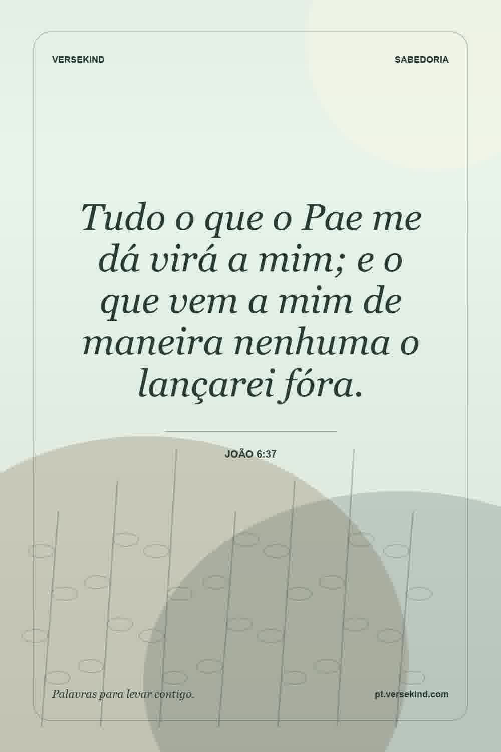Tudo o que o Pae me dá virá a mim; e o que vem a mim de maneira nenhuma o lançarei fóra. — João 6:37