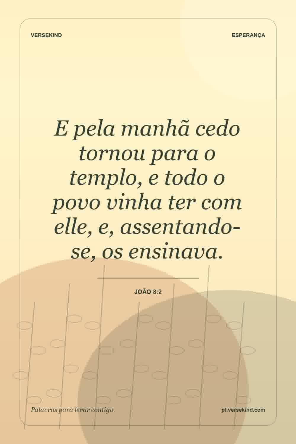 E pela manhã cedo tornou para o templo, e todo o povo vinha ter com elle, e, assentando-se, os ensinava. — João 8:2