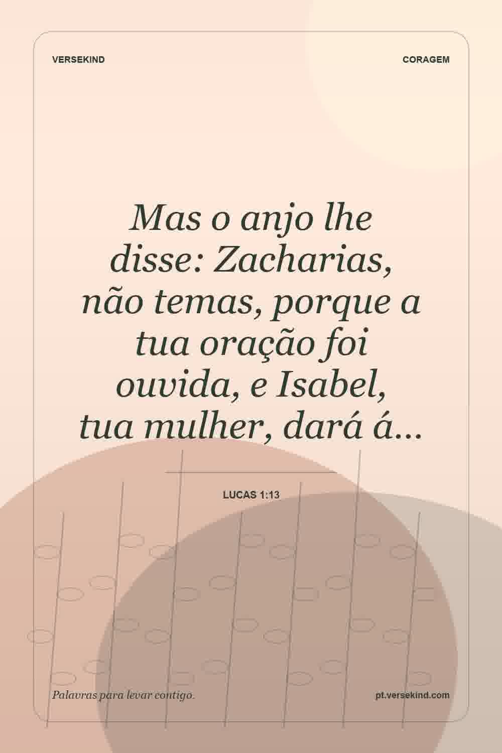 Mas o anjo lhe disse: Zacharias, não temas, porque a tua oração foi ouvida, e Isabel, tua mulher, dará á… — Lucas 1:13