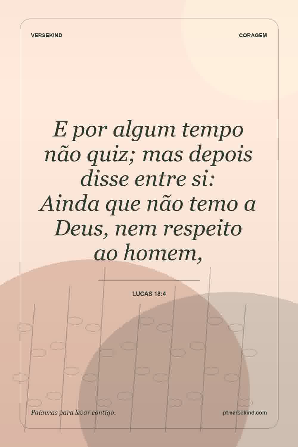 E por algum tempo não quiz; mas depois disse entre si: Ainda que não temo a Deus, nem respeito ao homem, — Lucas 18:4