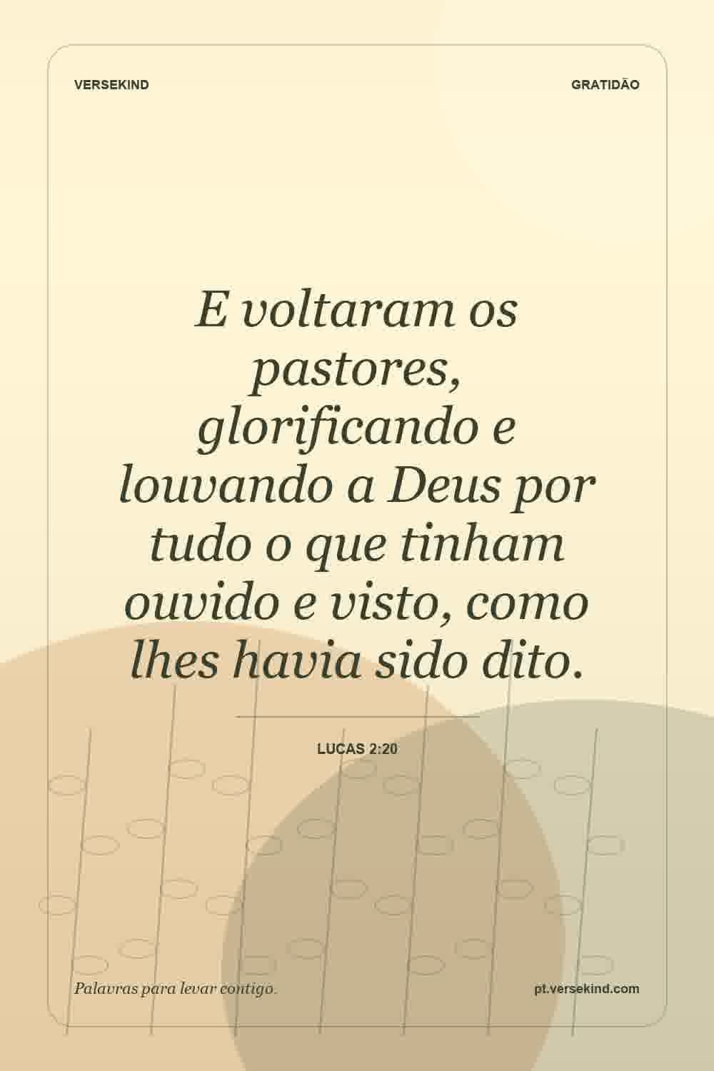 E voltaram os pastores, glorificando e louvando a Deus por tudo o que tinham ouvido e visto, como lhes havia sido dito. — Lucas 2:20
