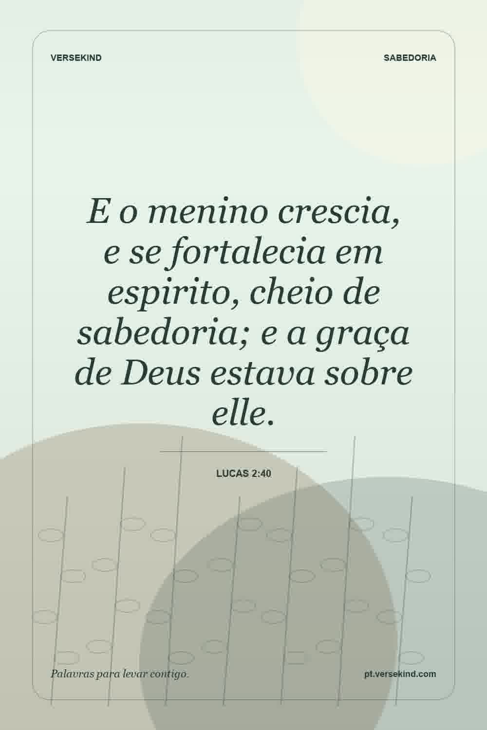 E o menino crescia, e se fortalecia em espirito, cheio de sabedoria; e a graça de Deus estava sobre elle. — Lucas 2:40