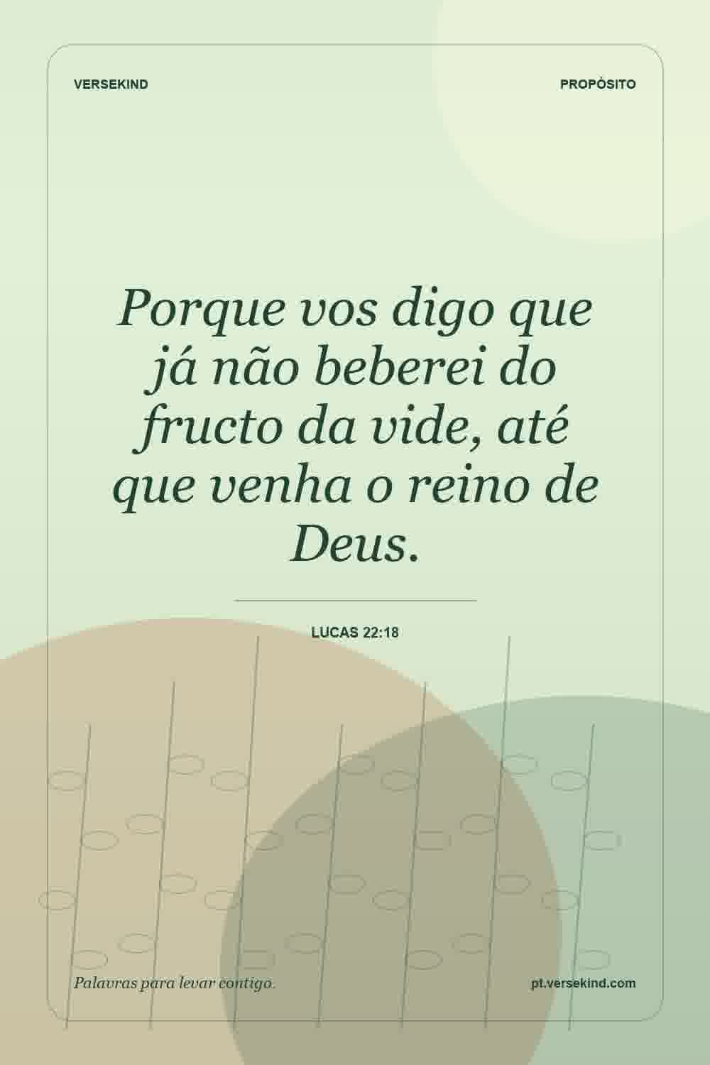 Porque vos digo que já não beberei do fructo da vide, até que venha o reino de Deus. — Lucas 22:18
