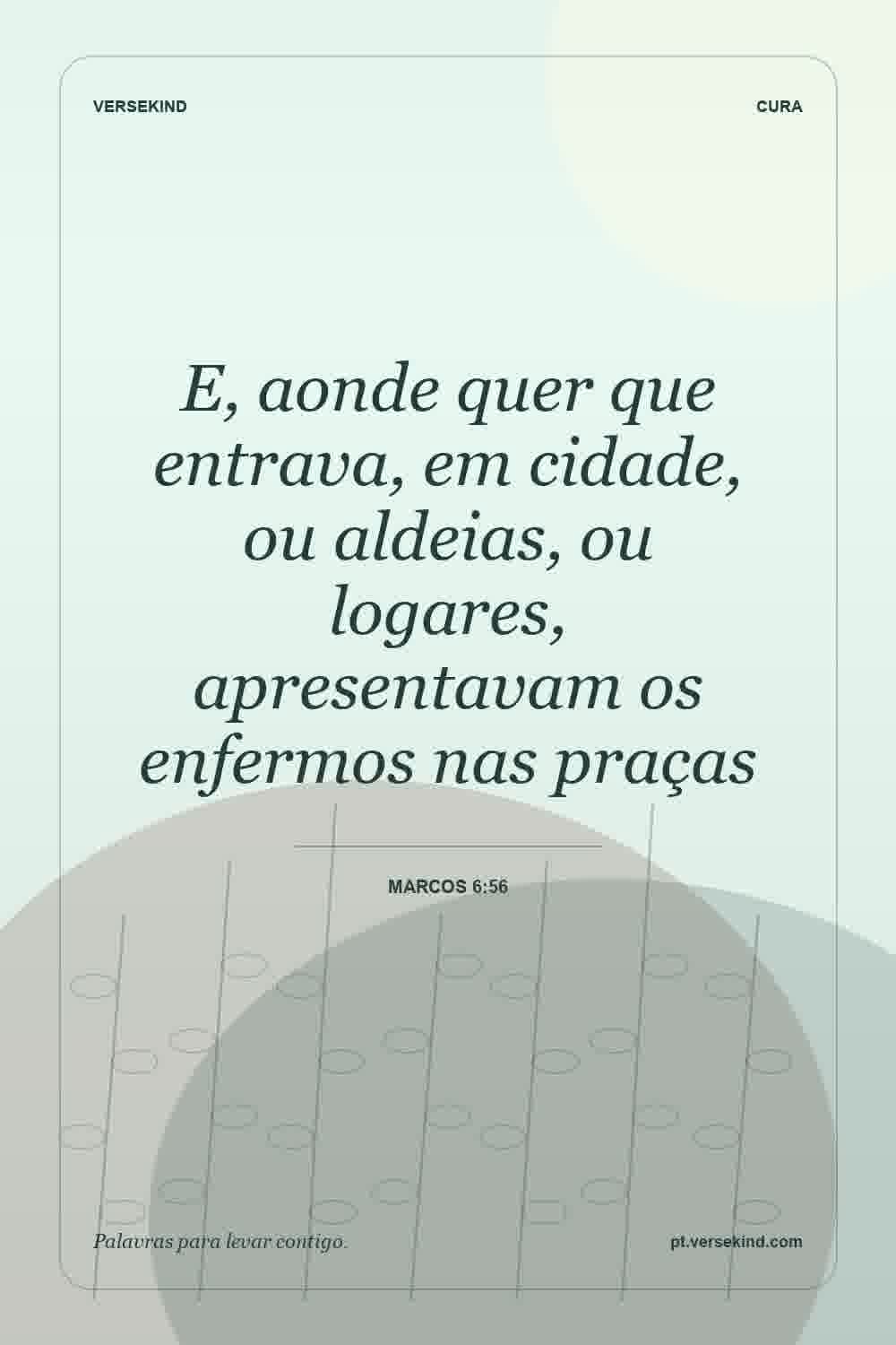 E, aonde quer que entrava, em cidade, ou aldeias, ou logares, apresentavam os enfermos nas praças — Marcos 6:56