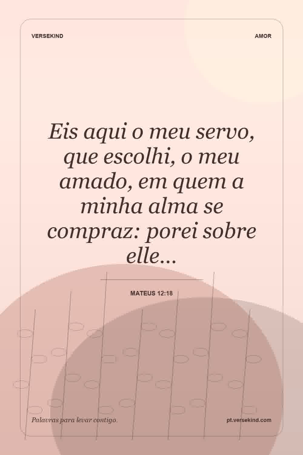 Eis aqui o meu servo, que escolhi, o meu amado, em quem a minha alma se compraz: porei sobre elle… — Mateus 12:18