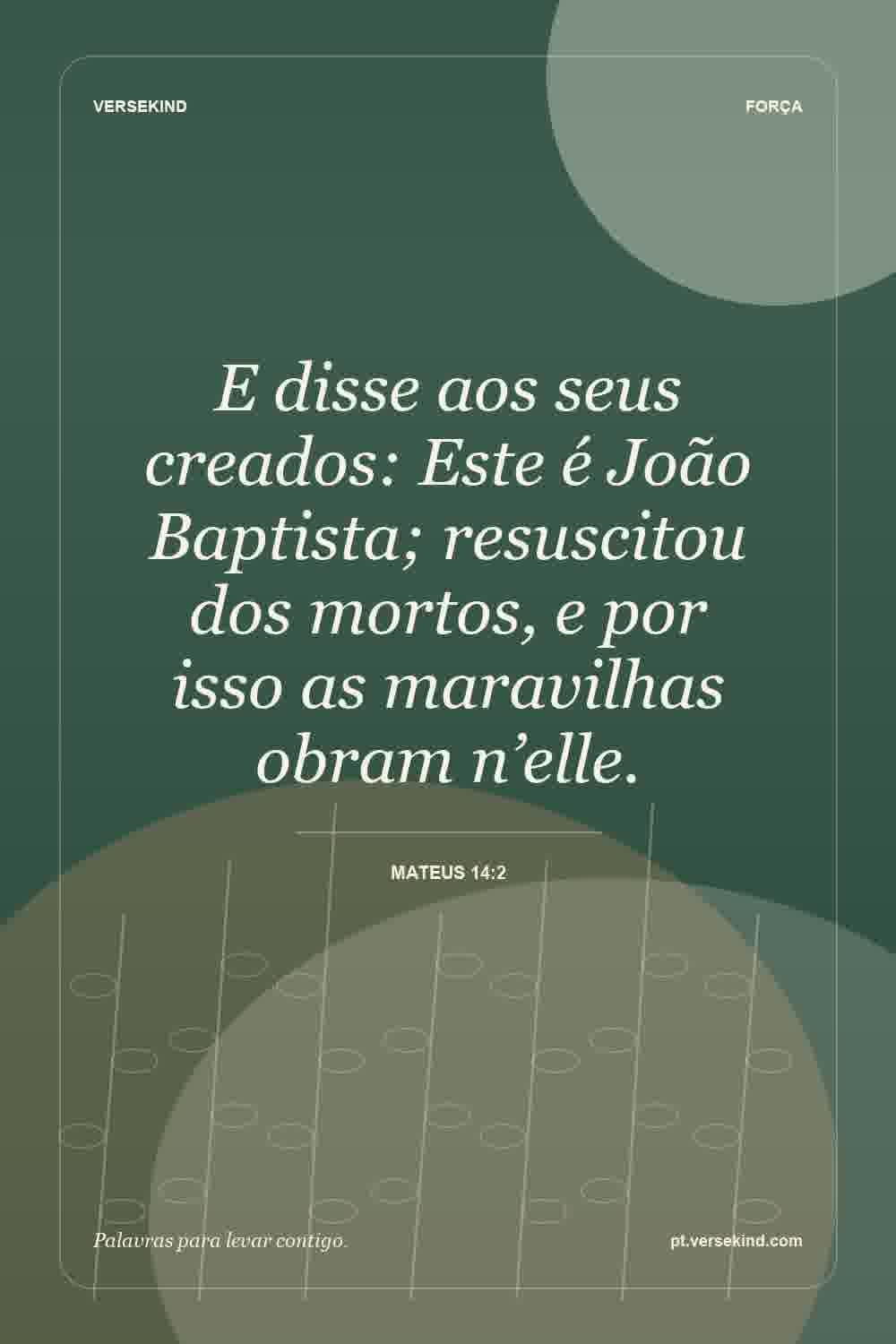 E disse aos seus creados: Este é João Baptista; resuscitou dos mortos, e por isso as maravilhas obram n’elle. — Mateus 14:2