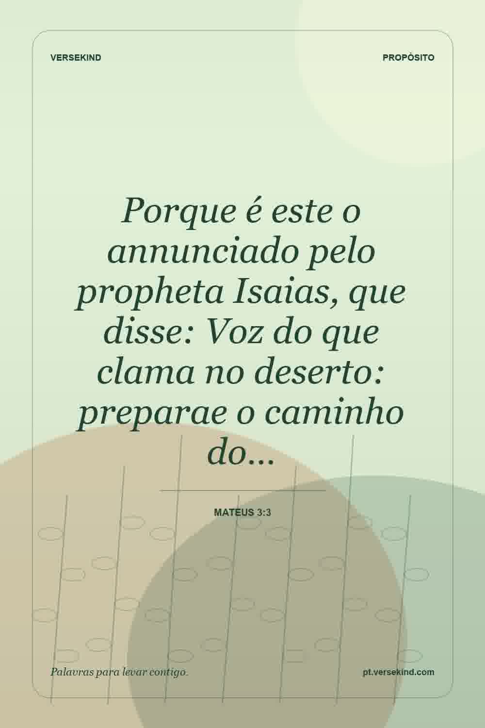 Porque é este o annunciado pelo propheta Isaias, que disse: Voz do que clama no deserto: preparae o caminho do… — Mateus 3:3