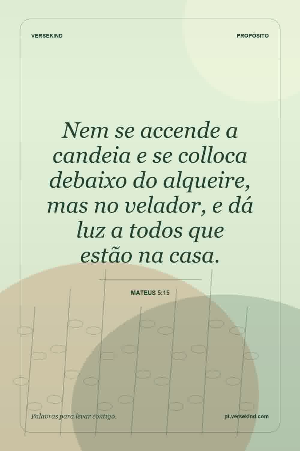 Nem se accende a candeia e se colloca debaixo do alqueire, mas no velador, e dá luz a todos que estão na casa. — Mateus 5:15
