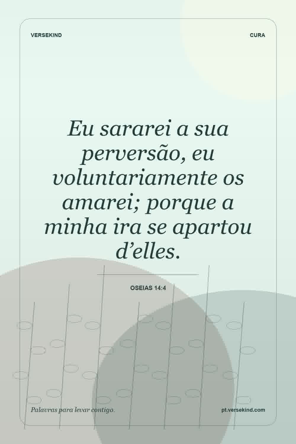 Eu sararei a sua perversão, eu voluntariamente os amarei; porque a minha ira se apartou d’elles. — Oseias 14:4