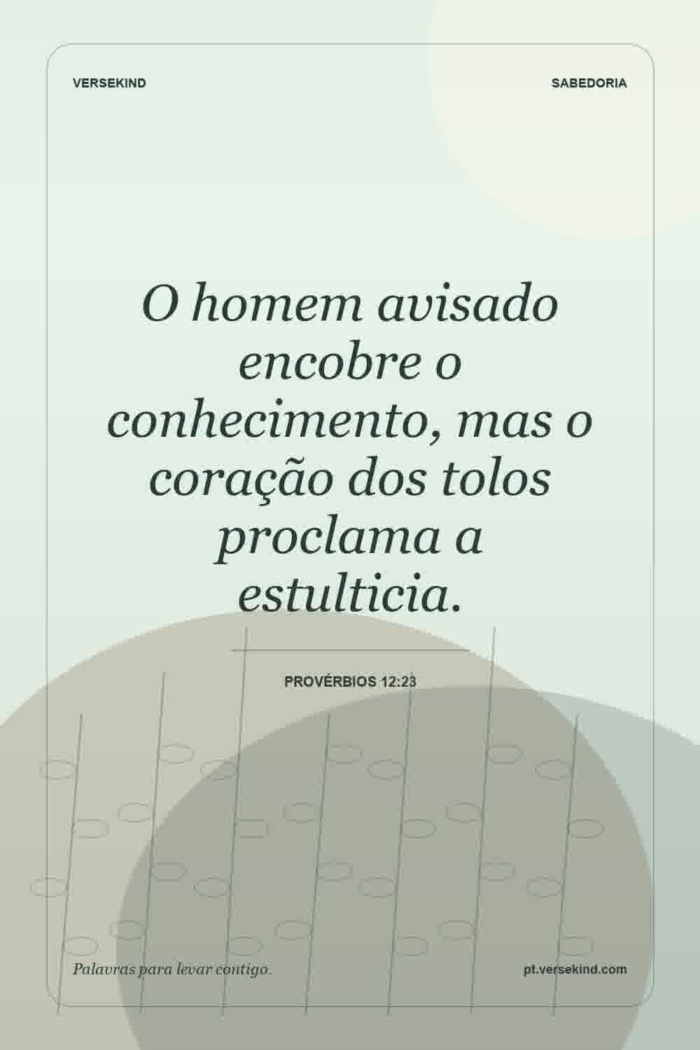 O homem avisado encobre o conhecimento, mas o coração dos tolos proclama a estulticia. — Provérbios 12:23