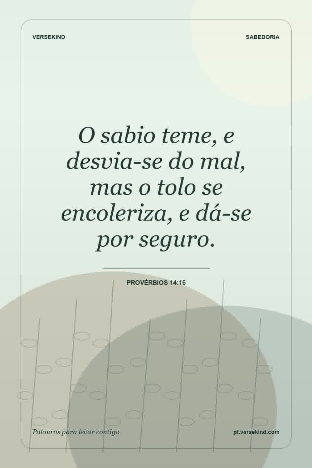O sabio teme, e desvia-se do mal, mas o tolo se encoleriza, e dá-se por seguro. — Provérbios 14:16