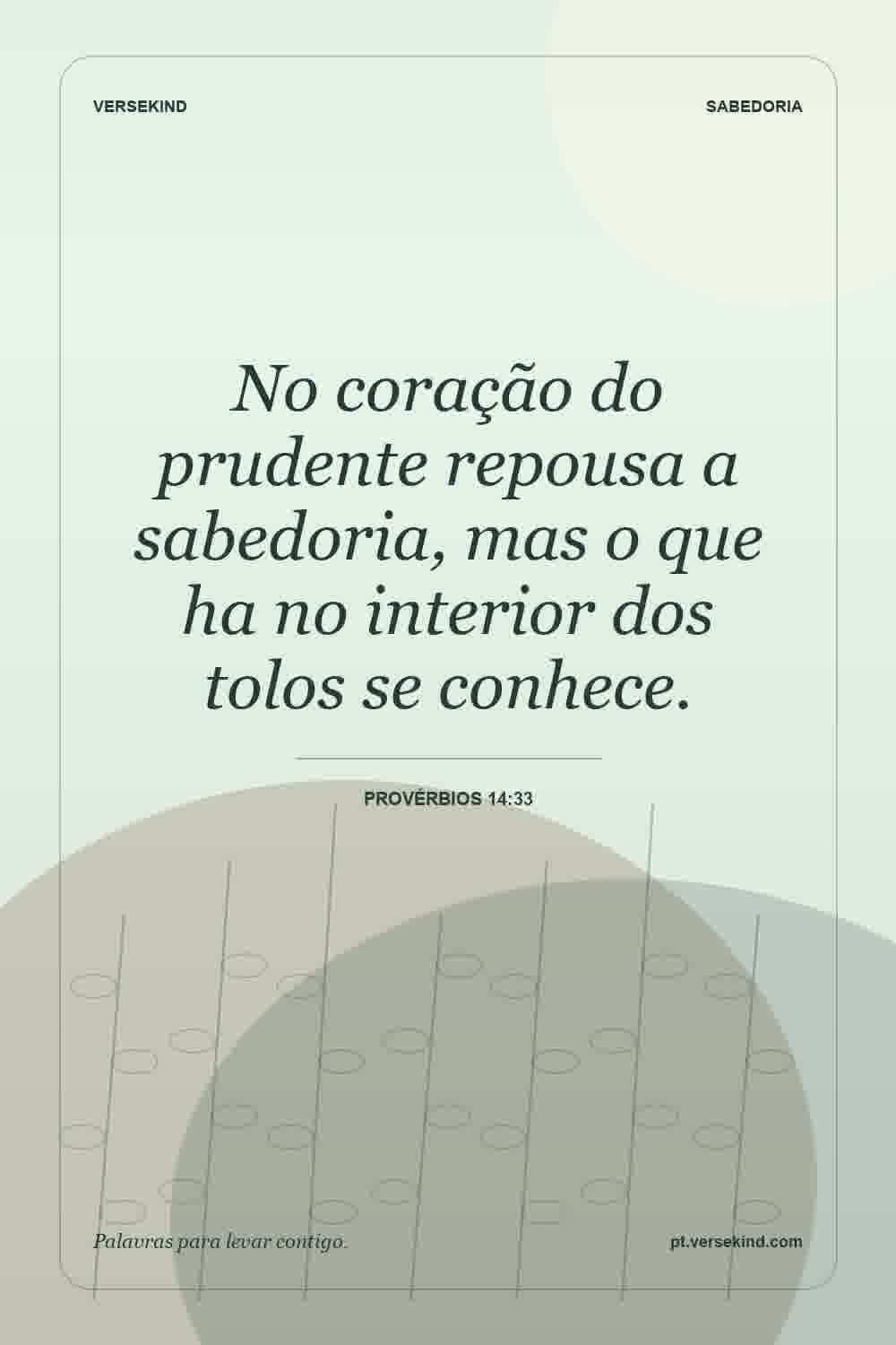 No coração do prudente repousa a sabedoria, mas o que ha no interior dos tolos se conhece. — Provérbios 14:33