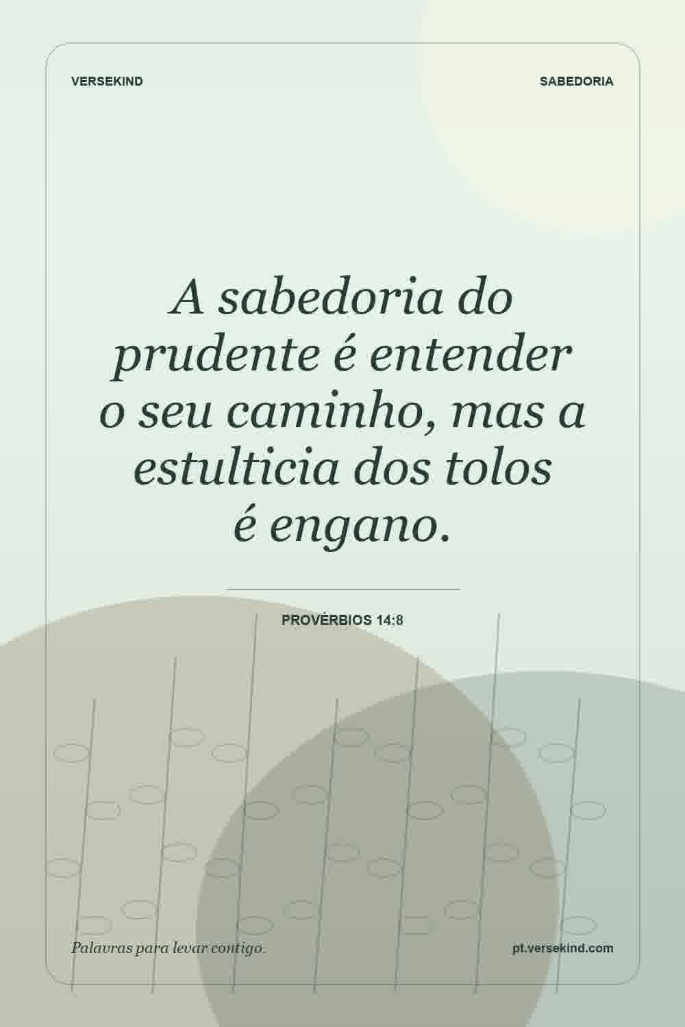 A sabedoria do prudente é entender o seu caminho, mas a estulticia dos tolos é engano. — Provérbios 14:8