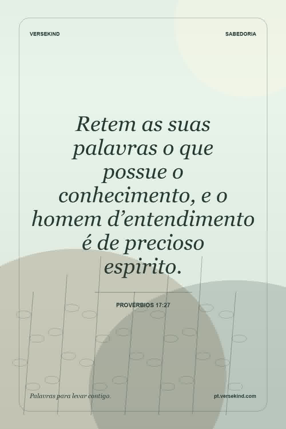 Retem as suas palavras o que possue o conhecimento, e o homem d’entendimento é de precioso espirito. — Provérbios 17:27