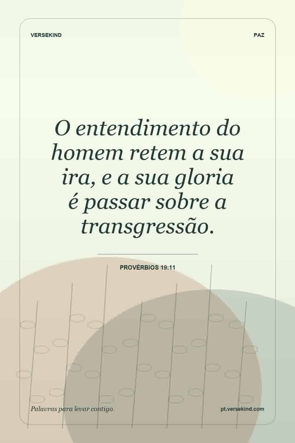 O entendimento do homem retem a sua ira, e a sua gloria é passar sobre a transgressão. — Provérbios 19:11
