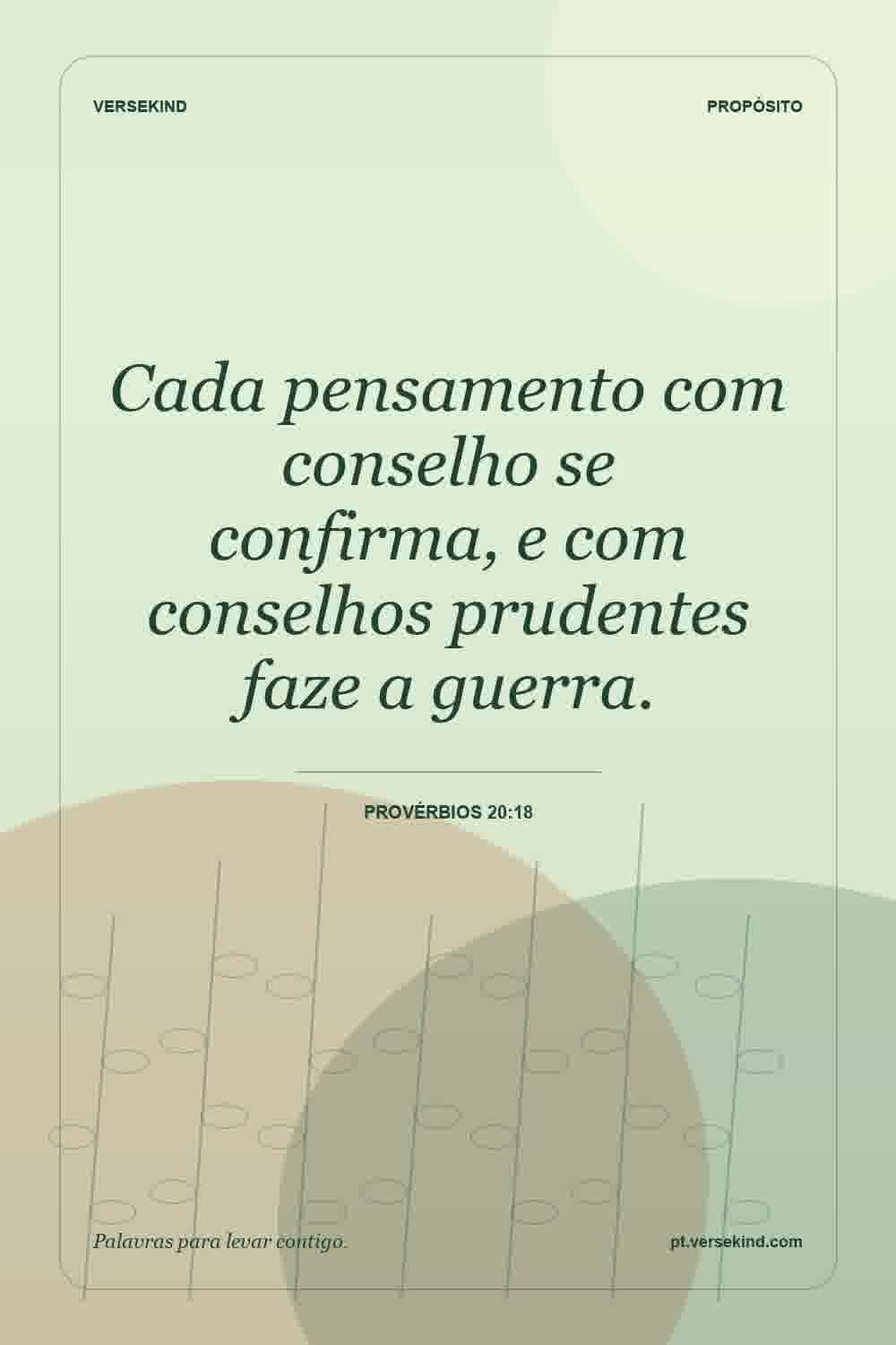 Cada pensamento com conselho se confirma, e com conselhos prudentes faze a guerra. — Provérbios 20:18