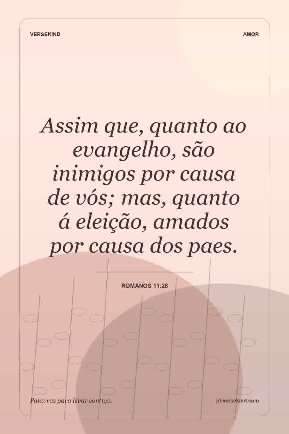 Assim que, quanto ao evangelho, são inimigos por causa de vós; mas, quanto á eleição, amados por causa dos paes. — Romanos 11:28