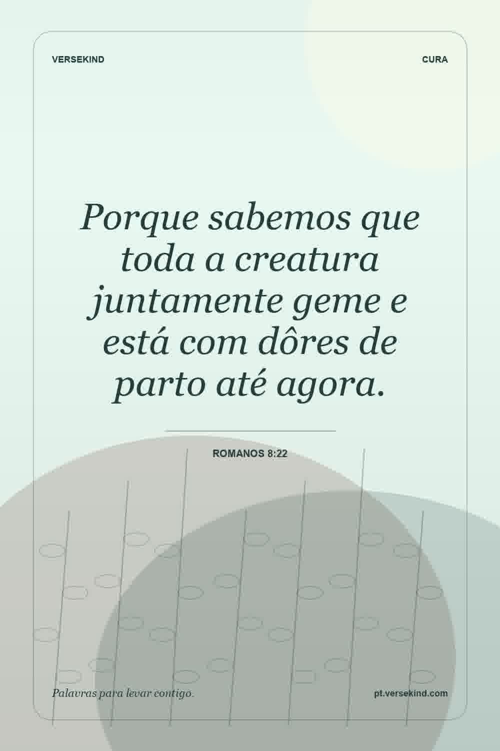 Porque sabemos que toda a creatura juntamente geme e está com dôres de parto até agora. — Romanos 8:22