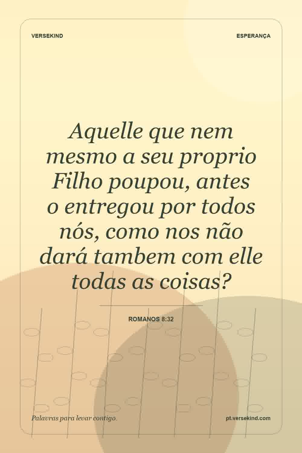 Aquelle que nem mesmo a seu proprio Filho poupou, antes o entregou por todos nós, como nos não dará tambem com elle todas as coisas? — Romanos 8:32