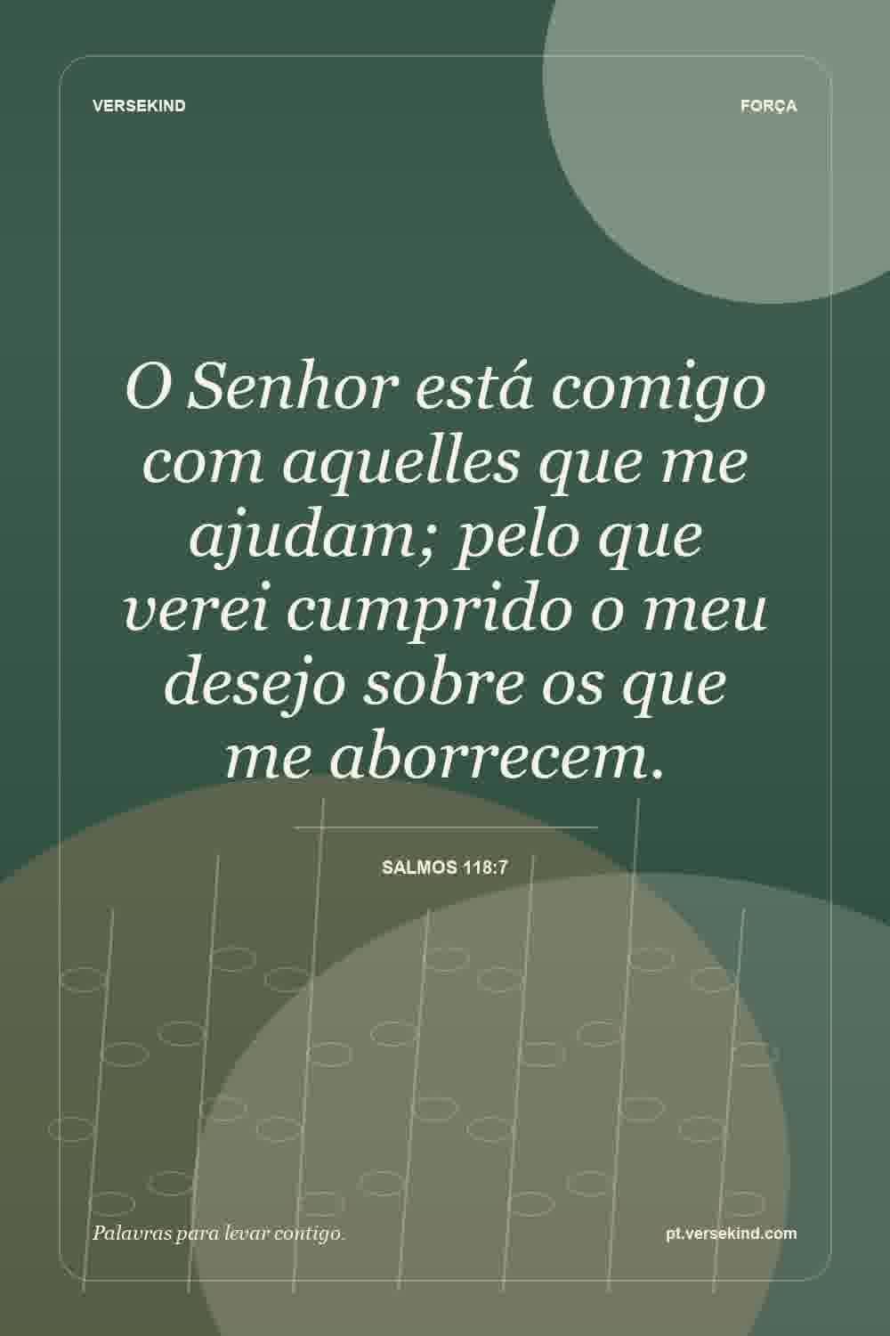 O Senhor está comigo com aquelles que me ajudam; pelo que verei cumprido o meu desejo sobre os que me aborrecem. — Salmos 118:7
