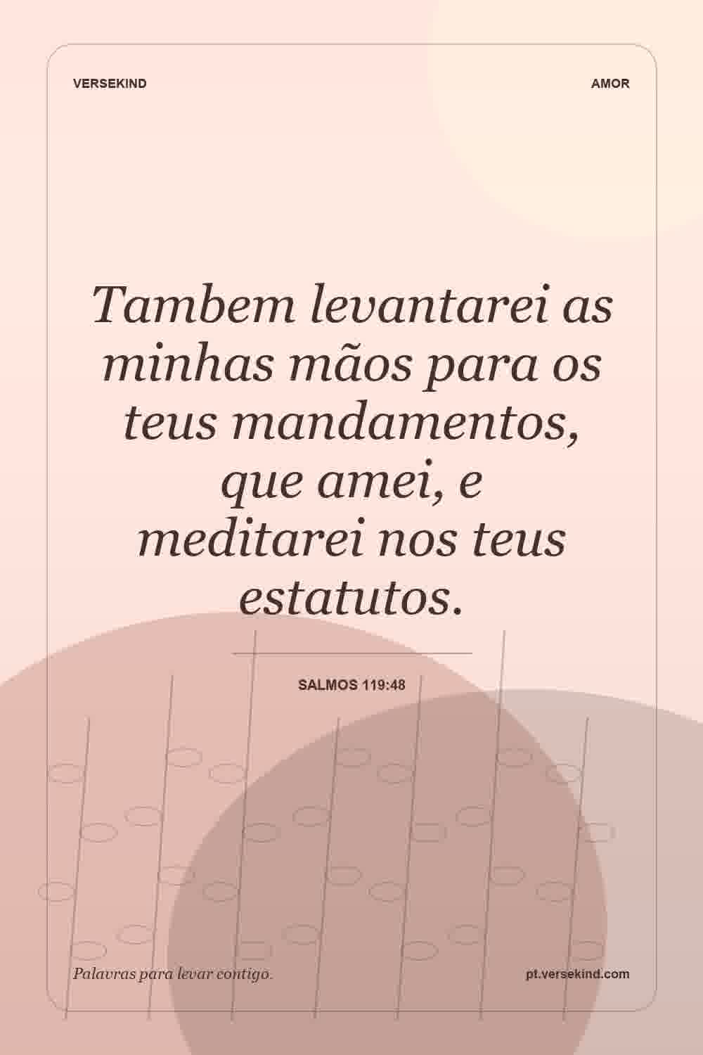 Tambem levantarei as minhas mãos para os teus mandamentos, que amei, e meditarei nos teus estatutos. — Salmos 119:48