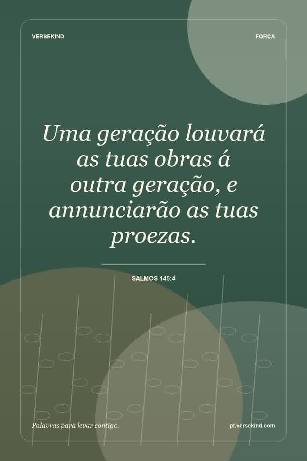 Uma geração louvará as tuas obras á outra geração, e annunciarão as tuas proezas. — Salmos 145:4