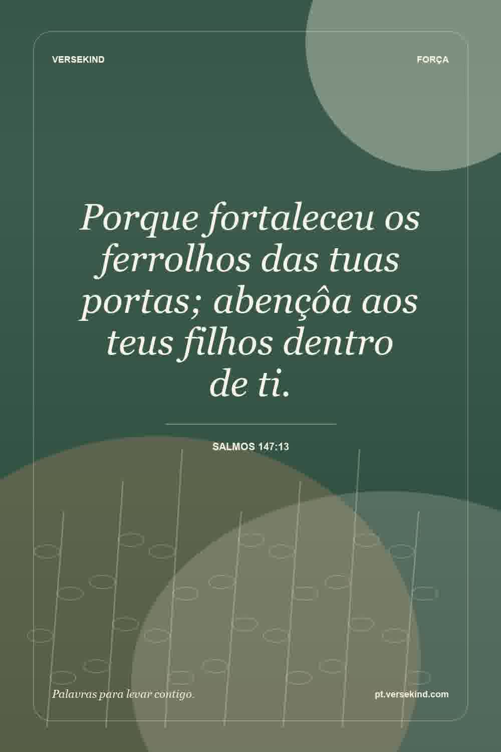 Porque fortaleceu os ferrolhos das tuas portas; abençôa aos teus filhos dentro de ti. — Salmos 147:13