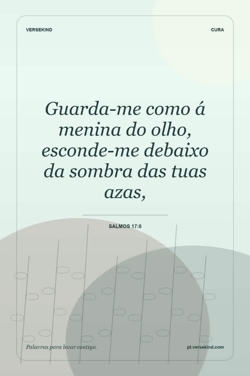 Guarda-me como á menina do olho, esconde-me debaixo da sombra das tuas azas, — Salmos 17:8