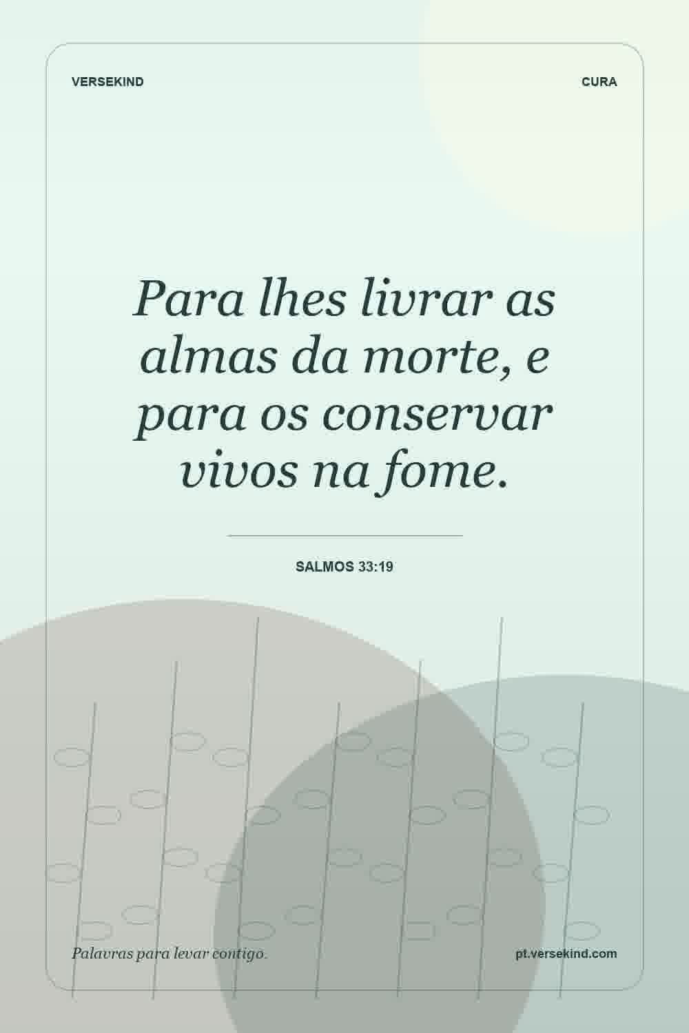 Para lhes livrar as almas da morte, e para os conservar vivos na fome. — Salmos 33:19