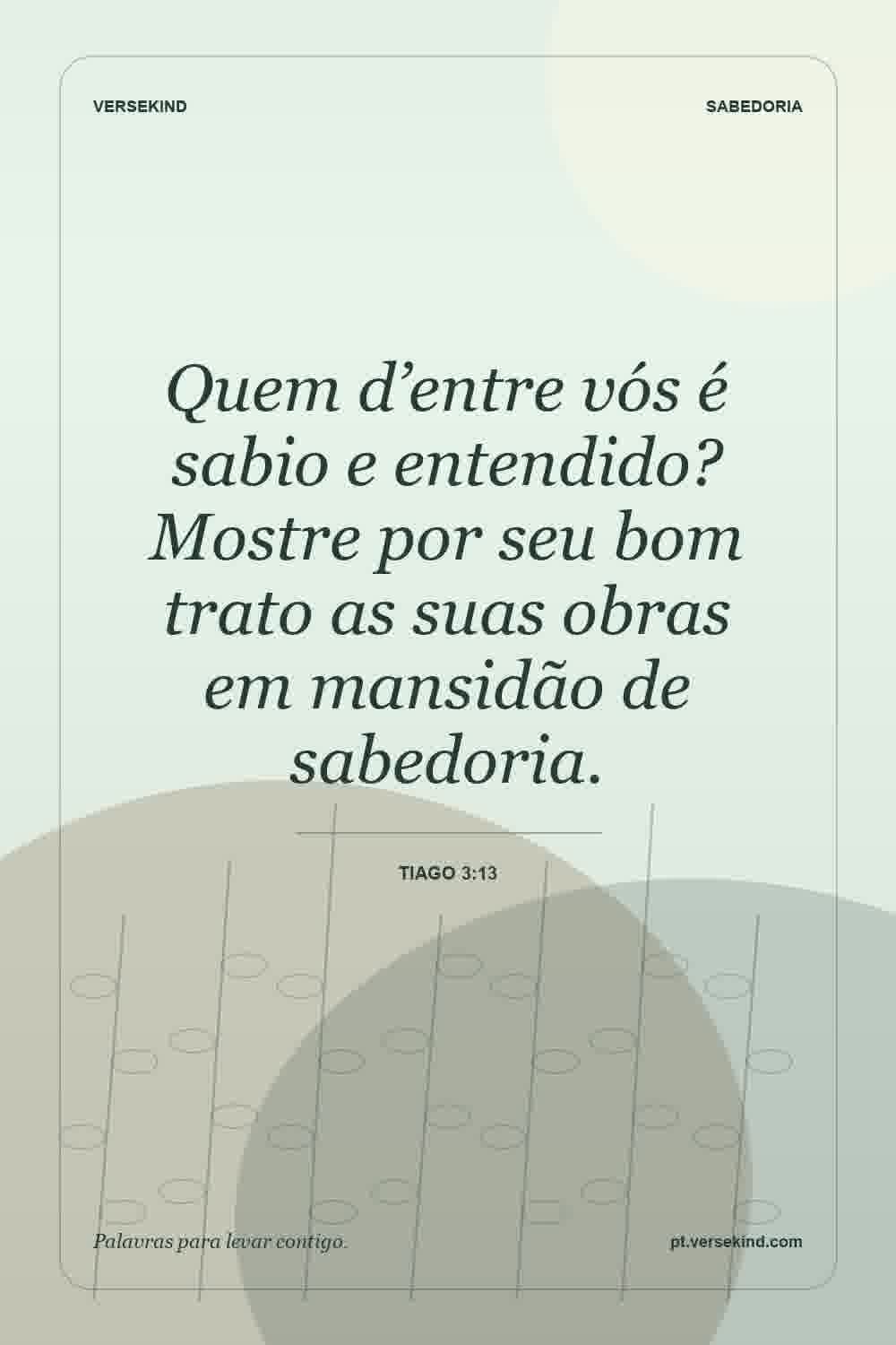Quem d’entre vós é sabio e entendido? Mostre por seu bom trato as suas obras em mansidão de sabedoria. — Tiago 3:13