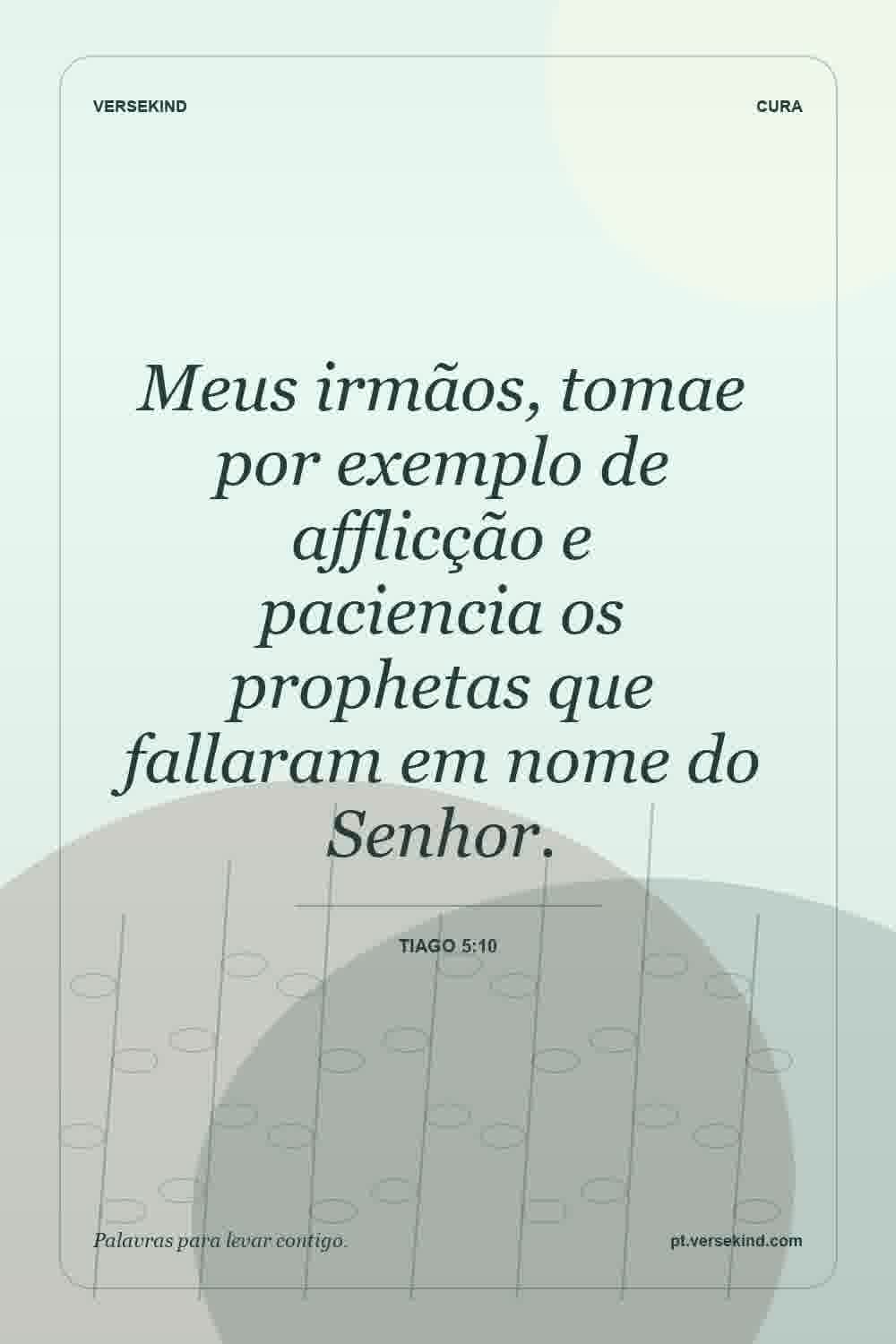 Meus irmãos, tomae por exemplo de afflicção e paciencia os prophetas que fallaram em nome do Senhor. — Tiago 5:10
